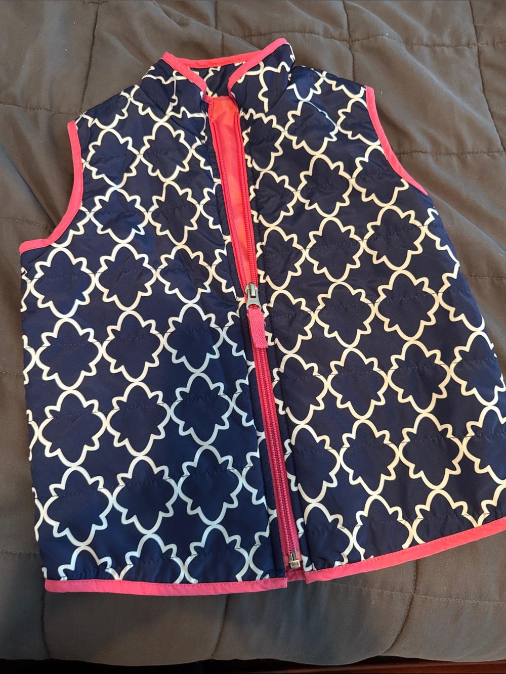crown & ivy Navy Quilted Vest with Pink Trim